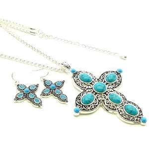  Cowgirl Turquoise Cross Necklace and Earring Set: Everything Else