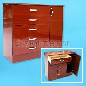  SIMPLE WOODEN CHEST DRAWERS DRESSER W/DOOR MAHOGANY: Home 