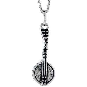  925 Sterling Silver Banjo Pendant (w/ 18 Silver Chain), 1 