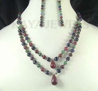 XCLUSIV NATURAL RUBY EMERALD SAPPHIRE NECKLACE EARRING  