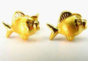 EXCELLENT 22K SOLID GOLD FISH STUD EARRINGS   