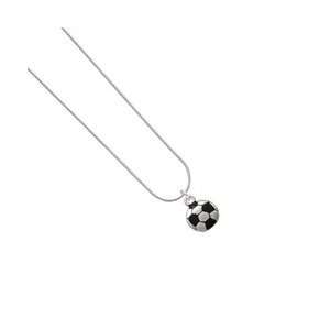  Silver Soccerball   Two Sided Snake Chain Charm Necklace 