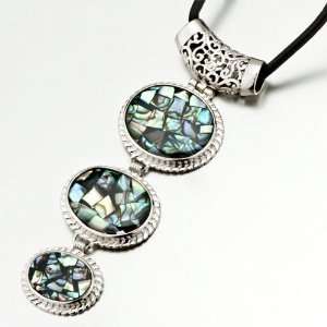  Pugster Silver Oval Withe Colorful Mosaic Shell Pendant 