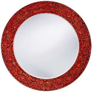  Red Lacquer Acacia Wood 27 Wide Wall Mirror