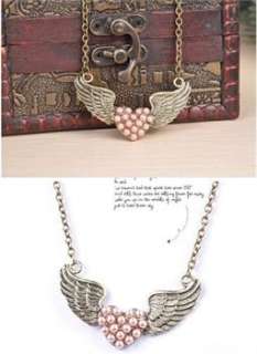 Fashion Retro Alloy Love Heart Angle Wings Necklace x14 great gift 