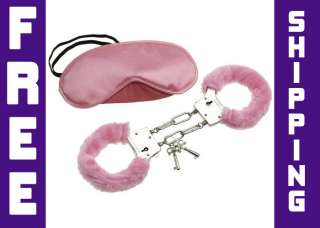 Pink Fur Metal Handcuffs Pleasure Satin Mask Hand Cuffs  