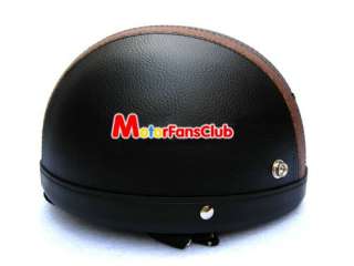 New Motorcycle Half Face Leather Helmet BLK BROWN Free Goggles!  