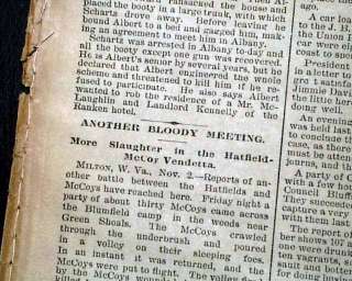   McCOY FEUD Hillbillies Hillbilly Gangs War 1888 Omaha NE Old Newspaper