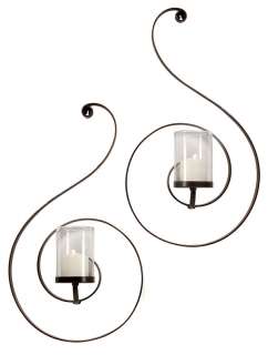 Pair Iron Swirl Scroll Wall Sconces Candle Holders  