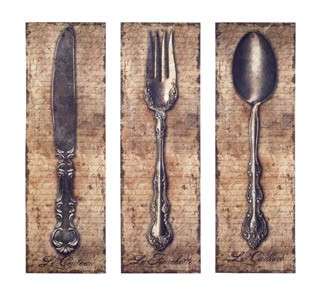 NEW Spoon Fork and Knife Canvas Wall Art 3 Piece Set  