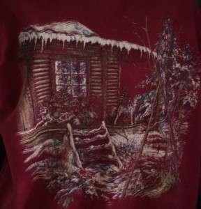 Ugly Christmas Sweater Jumper Women L XL Men M sweatshirt cabin Wolf 