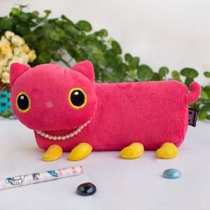 [Pink Kitty] Large Plush Gadget Pencil Pouch Bag / Cosmetic 