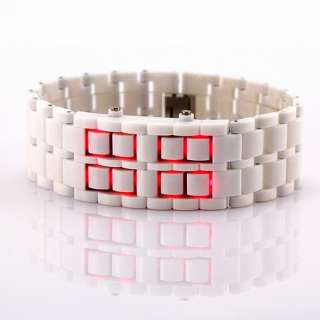 Classic Spokesperson Mens White LAVA Red LED Bracelet Wrist Watch 