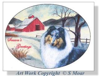 Rough Collie Dog Merle Xmas Cards Farm Scene Art Note Cards Christmas 