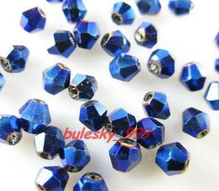 500pcs Faceted Glass Crystal Bicone Beads 3mm M Blue  
