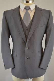Ernesto Bellini Mens Gray Pinstripe 3 Piece Vest Suit 42R  