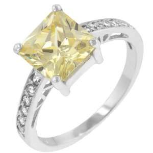  Canary CZ White Gold over Sterling Silver Ring Size 7 