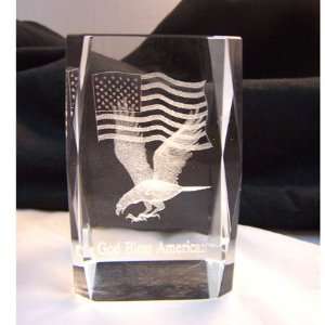   with God Bless America Laser Art Crystal Paperweight