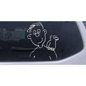White 6in X 5in    Man with his Parakeet Cartoons Car Window Wall 