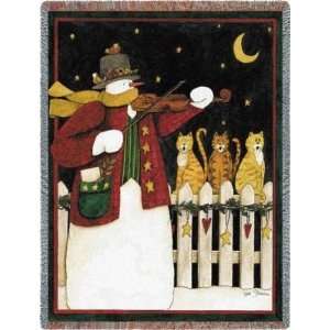  Joy to the World Snowman With Kitty Cats Throw Blanket 