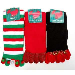    Three Pairs Womens Christmas Toe Socks Size 9 11 