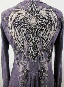   Womens Sweater Top Rhinestones Gothic Cross Wings Jacket NEW  