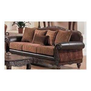  Brown Leather Mahogany Wood And Upholstry Sofa With 5 