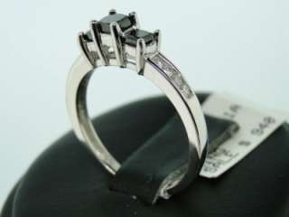   LADIES 3 STONE BLACK DIAMOND ENGAGEMENT ANNIVERSARY WEDDING BAND RING
