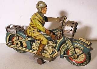   US Zone West Germany Litho Tin Wind Up Motor Cycle, Working  