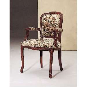   Upholstered Arm Chair with Exposed Wood Arms in Floral Fabric