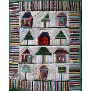   Tiny Piece String Quilt Wall Hanging Trees & Houses