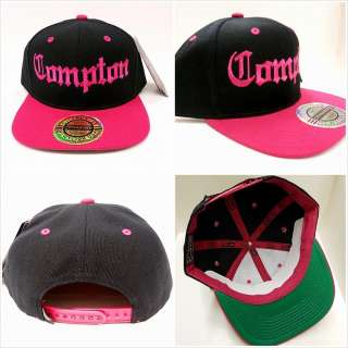 New 2 Tone Black/Pink Compton Flat Bill Snap Back Baseball Cap Hat 