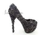   Vtg Pinup Gothic Rose Spike Platform elegant Lace High Heels Shoes