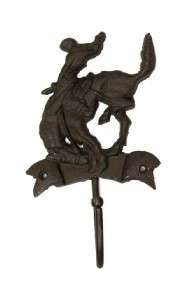 High Rustic Western Iron Bronco Horse Rider Wall Coat Hat Hook Wall 