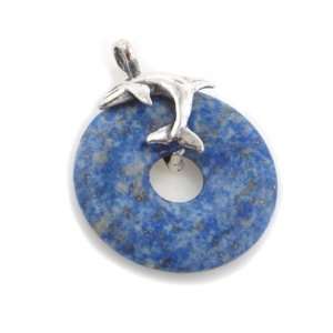    Sterling Silver Dolphin Blue Lapis Donut Slide Pendant Jewelry