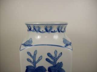 Vintage ? Tall Blue & White Asian Porcelain Vase Floral  