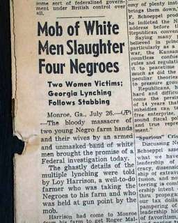 MONROE GA Georgia Negro Lynchings Roger Malcolm & George Dorsey 1946 