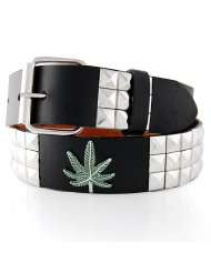 BLACK WEED STUDDED LEATHER SNAP BELT WITH REMOVABLE BUCKLE