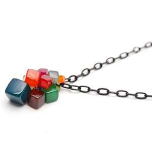   Aznavour] Lovely & Cute Cube Necklace / Black & Dark Green.: Jewelry