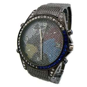  Geneva Elite Iced Out Watch Gun Color with World Map Electronics