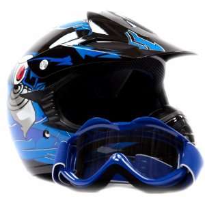 Youth Motocross ATV Dirt Bike MX Helmet and Goggles Set Blue Graphics 
