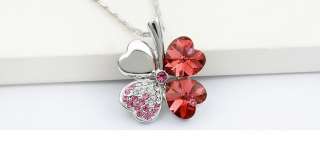   Fashion Imitation Crystal Four Leaf Clover Pendant Necklace Gift A113