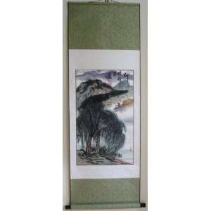  Original Chinese Watercolor Painting Scroll Fishing 