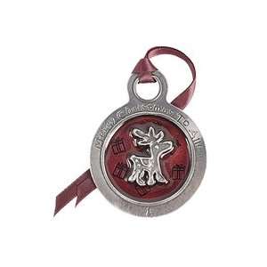 Handcrafted Pewter Christmas Ornament, Merry Christmas to All (Red 