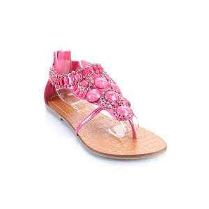  Pink Jeweled Double Ankle Straps Flat Sandals 7.5 