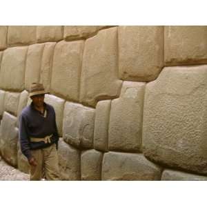 Man Walking Alongside Inca Wall, Cuzco, Unesco World Heritage Site 
