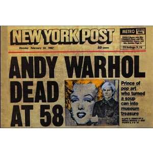   ) Andy Warhol Dead NY Post headline Postcard pop art