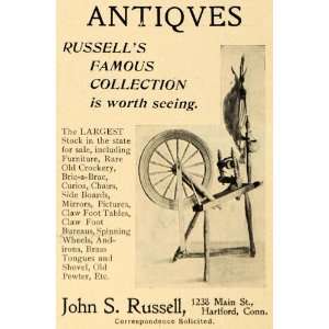 1899 Ad John S Russell Antique Spinning Wheel Thread 1238 Main St 