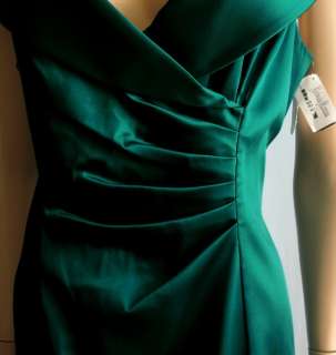 Kay Unger Shawl Collar Satin Dress Teal Green 14 $310  