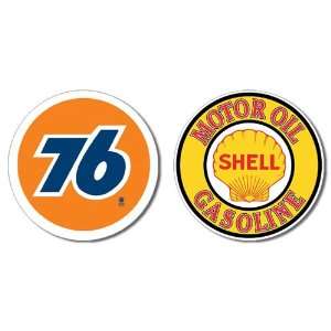 Nostalgic Gas & Oil Tin Metal Sign Bundle   2 round retro signs Union 
